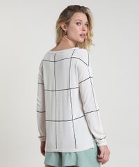 Sueter-Feminino-Estampado-Quadriculado-em-Trico-Decote-Redondo-Kaki-9796405-Kaki_2