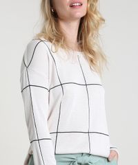 Sueter-Feminino-Estampado-Quadriculado-em-Trico-Decote-Redondo-Kaki-9796405-Kaki_4