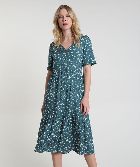 Vestido-Feminino-Midi-Estampado-Floral-Manga-Curta-Verde-Escuro-9906003-Verde_Escuro_1
