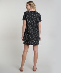 Camisola-Feminina-Estampada-de-Gatinho-Manga-Curta-Preta-9876306-Preto_2
