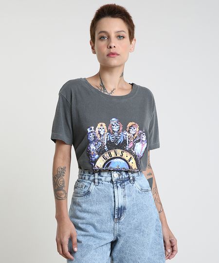 T-Shirt-Feminina-Mindset-de-Banda-Guns-N--Roses-Manga-Curta-Decote-Redondo-Chumbo-9947257-Chumbo_1