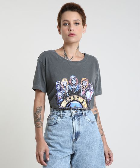 T-Shirt-Feminina-Mindset-de-Banda-Guns-N--Roses-Manga-Curta-Decote-Redondo-Chumbo-9947257-Chumbo_1
