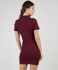 Vestido-Feminino-Curto-Canelado-com-Ziper-Manga-Curta-Gola-Alta-Vinho-9886202-Vinho_2