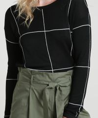 Sueter-Feminino-em-Trico-Estampado-Quadriculado-Decote-Redondo-Preto-9796404-Preto_4