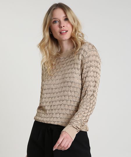 Sueter-Feminino-em-Trico-com-Paetes-Decote-Redondo-Bege-9796412-Bege_1