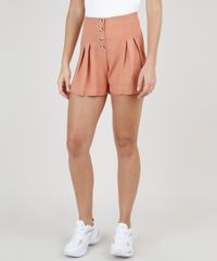 Short-Feminino-Cintura-Super-Alta-com-Pregas-e-Botoes-Laranja-Claro-9920327-Laranja_Claro_1