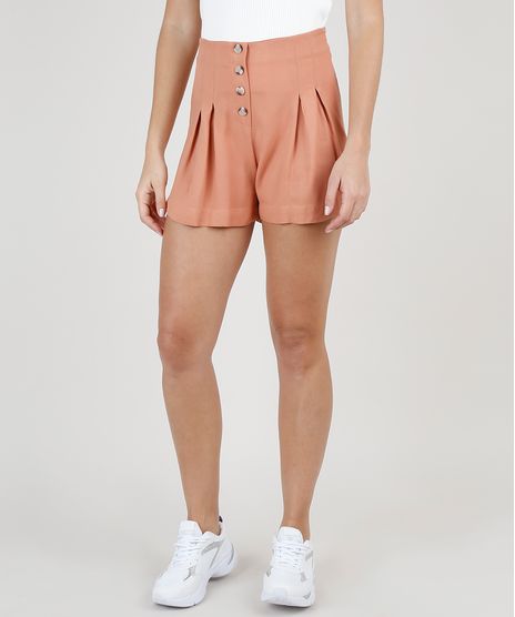 Short-Feminino-Cintura-Super-Alta-com-Pregas-e-Botoes-Laranja-Claro-9920327-Laranja_Claro_1