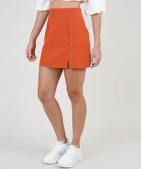 Saia-Feminina-Curta-com-Botoes-e-Fenda-Laranja-9883644-Laranja_1