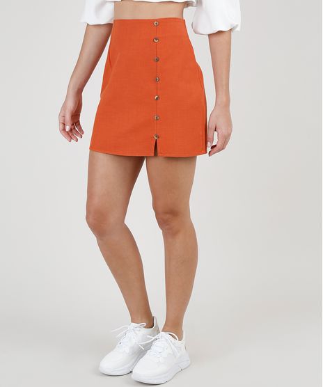 Saia-Feminina-Curta-com-Botoes-e-Fenda-Laranja-9883644-Laranja_1