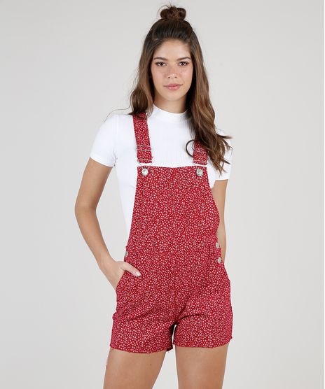 Jardineira-de-Sarja-Feminina-Estampada-Floral-com-Bolsos-e-Barra-a-Fio-Vermelha-9936469-Vermelho_1