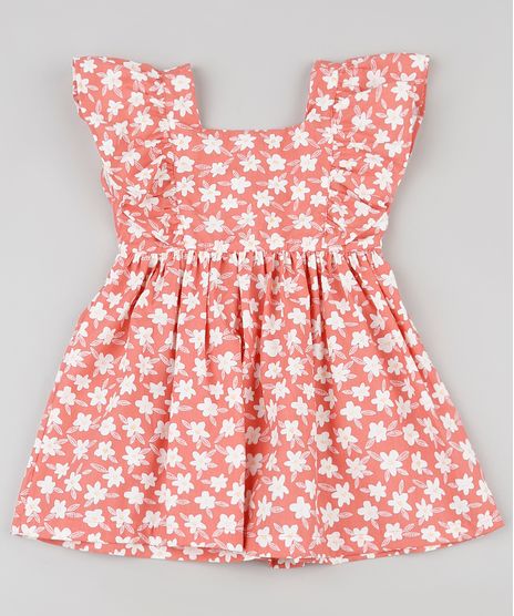 Vestido-Infantil-Estampado-Floral-com-Babado-na-Manga-Coral-9936140-Coral_1