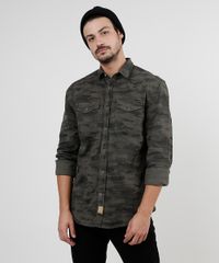 Camisa-de-Sarja-Masculina-Tradicional-Estampada-Camuflada-com-Bolsos-Manga-Longa-Verde-Militar-9942756-Verde_Militar_1