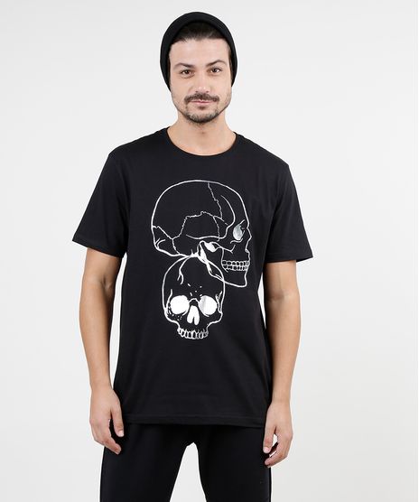 Camiseta-Masculina-Caveiras-Metalizadas-Manga-Curta-Gola-Careca-Preta-9870090-Preto_1
