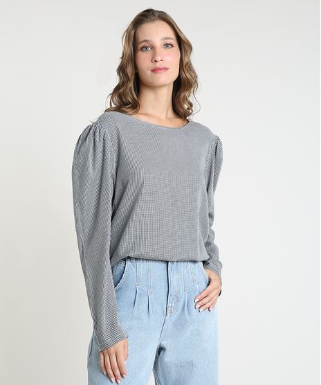 Blusa-Feminina-Mindset-Estampada-Xadrez-Vichy-Manga-Bufante-Decote-Redondo-Preta-9946480-Preto_1