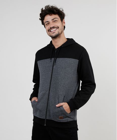 Blusao-Masculino-em-Moletom-Felpado-com-Recorte-e-Capuz-Preto-9830105-Preto_1