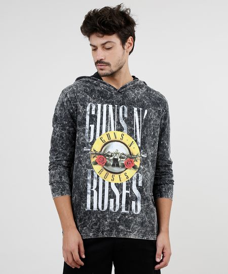 Camiseta-Masculina-de-Banda-Guns-N--Roses-Marmorizada-com-Capuz-Manga-Longa-Preta-9885399-Preto_1