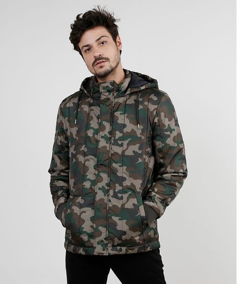 Jaqueta-Puffer-Masculina-Estampada-Camuflada-em-Nylon-com-Capuz-e-Bolsos-Verde-Militar-9830011-Verde_Militar_1