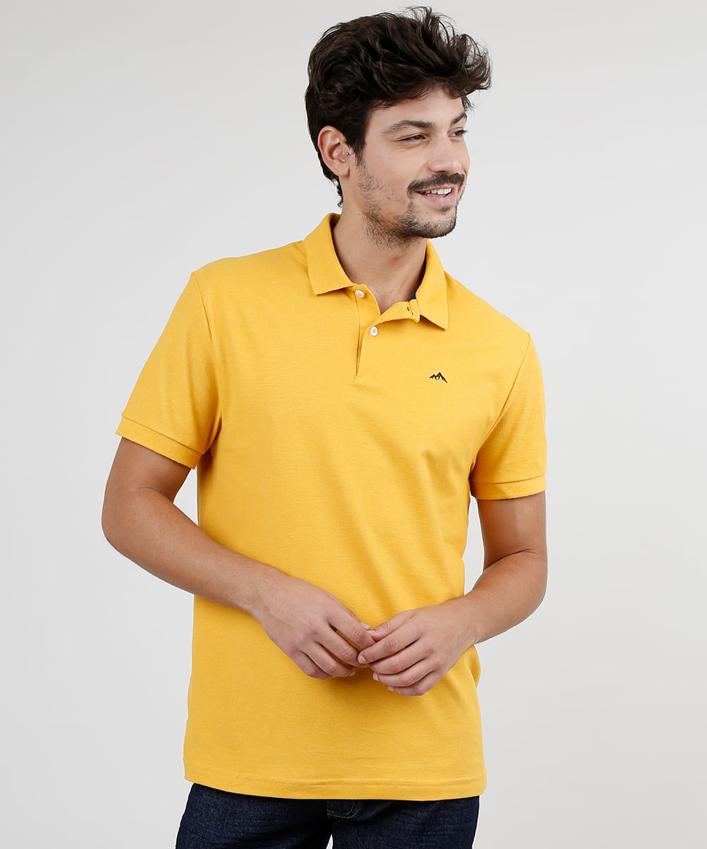 Polo de Piquet Masculina Básica Comfort Manga Curta Mostarda