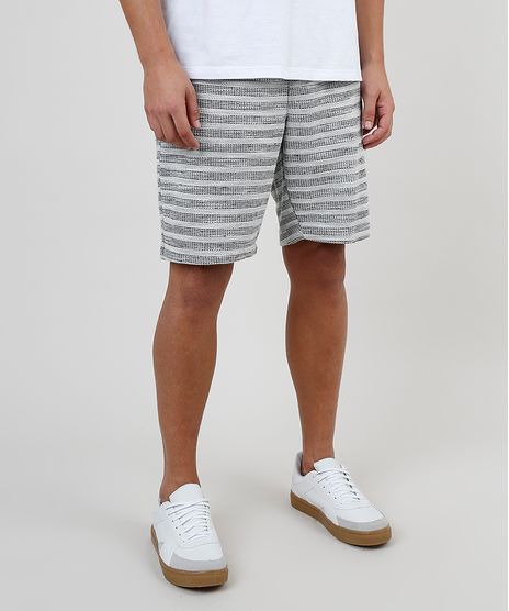 Bermuda-Masculina-Relaxed-Listrada-em-Moletom-com-Cordao-e-Bolsos-Cinza-Mescla-Claro-9880153-Cinza_Mescla_Claro_1