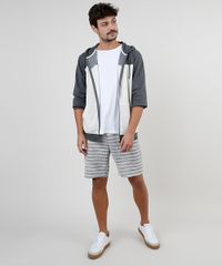 Bermuda-Masculina-Relaxed-Listrada-em-Moletom-com-Cordao-e-Bolsos-Cinza-Mescla-Claro-9880153-Cinza_Mescla_Claro_3