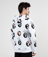 Blusao-Masculino-Looney-Tunes-Estampado-em-Moletom-Felpado-com-Capuz-e-Bolso-Cinza-Mescla-Claro-9800217-Cinza_Mescla_Claro_2