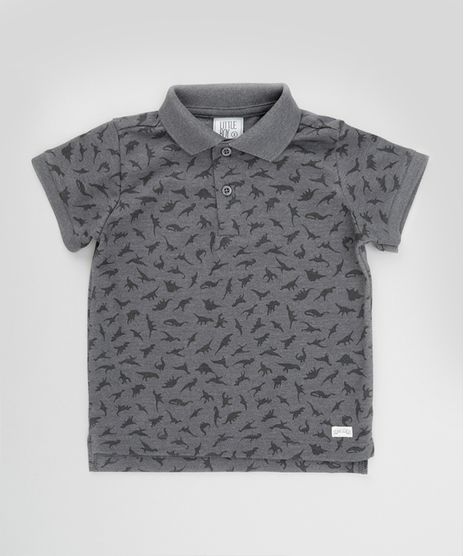 Polo-em-Piquet-Estampada-de-Dinossauros-Cinza-Mescla-8581656-Cinza_Mescla_1