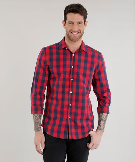 Camisa-Slim-Xadrez-em-Algodao---Sustentavel--Vermelha-8454883-Vermelho_1