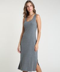 Vestido-Feminino-Midi-Canelado-com-Fendas-Sem-Manga-Decote-Nadador-Cinza-Mescla-Escuro-9922645-Cinza_Mescla_Escuro_1
