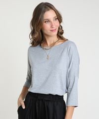 Blusa-Feminina-Ampla-Basica-Manga-7-8-Decote-Redondo-Cinza-Mescla-Claro-9509004-Cinza_Mescla_Claro_1