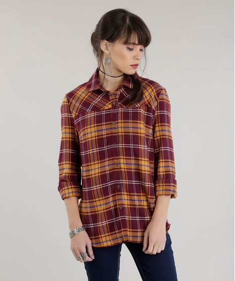 camisa xadrez amarela feminina