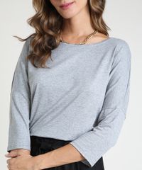 Blusa-Feminina-Ampla-Basica-Manga-7-8-Decote-Redondo-Cinza-Mescla-Claro-9509004-Cinza_Mescla_Claro_4