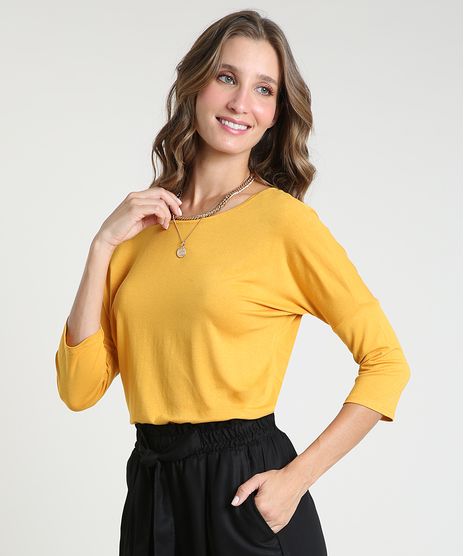 Blusa-Feminina-Ampla-Basica-Manga-7-8-Decote-Redondo-Amarela-9509004-Amarelo_1