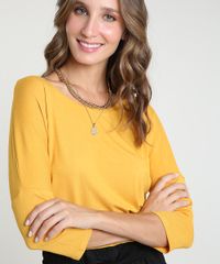 Blusa-Feminina-Ampla-Basica-Manga-7-8-Decote-Redondo-Amarela-9509004-Amarelo_4