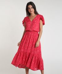 Vestido-Feminino-Midi-Estampado-Floral-com-Botoes-e-Babado-na-Manga-Rosa-Escuro-9941824-Rosa_Escuro_1