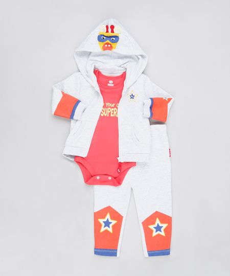 Conjunto-Infantil-Fisher-Price-de-Body-Manga-Curta-Vermelho---Blusao-Girafa-com-Capuz---Calca-em-Moletom-Felpado-Cinza-Mescla-Claro-9682821-Cinza_Mescla_Claro_1
