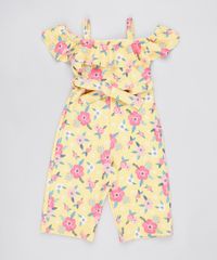 Macacao-Infantil-Open-Shoulder-Estampado-Floral-com-Faixa-para-Amarrar-Manga-Curta-Amarelo-9899865-Amarelo_1