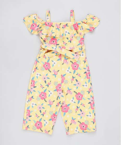 Macacao-Infantil-Open-Shoulder-Estampado-Floral-com-Faixa-para-Amarrar-Manga-Curta-Amarelo-9899865-Amarelo_1