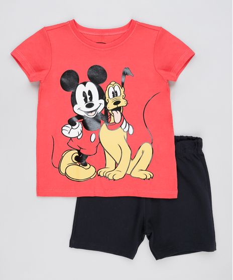 Conjunto-Infantil-Mickey-e-Pluto-de-Camiseta-Manga-Curta-Vermelha---Bermuda-em-Moletom-Vermelha-9876604-Vermelho_1