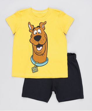 Conjunto-Infantil-Scooby-Doo-de-Camiseta-Manga-Curta-Mostarda---Bermuda-em-Moletom-Preta-9876590-Preto_1