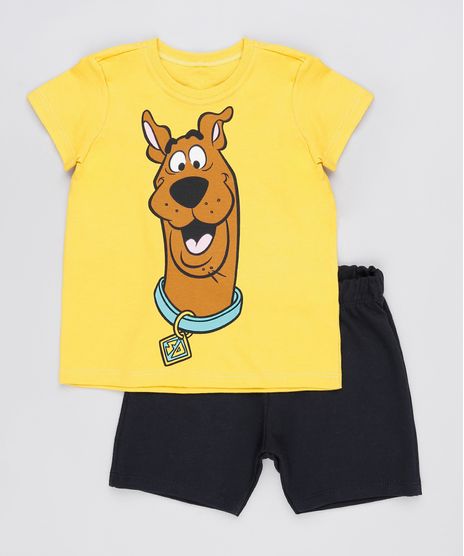 Conjunto-Infantil-Scooby-Doo-de-Camiseta-Manga-Curta-Mostarda---Bermuda-em-Moletom-Preta-9876590-Preto_1