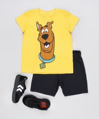 Conjunto-Infantil-Scooby-Doo-de-Camiseta-Manga-Curta-Mostarda---Bermuda-em-Moletom-Preta-9876590-Preto_3