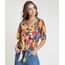 Blusa-Feminina-Ampla-Estampada-Floral-com-No-Manga-Curta-Decote-V-Multicor-9891762-Multicor_1