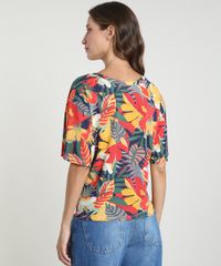 Blusa-Feminina-Ampla-Estampada-Floral-com-No-Manga-Curta-Decote-V-Multicor-9891762-Multicor_2
