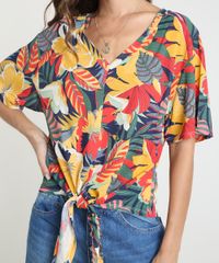 Blusa-Feminina-Ampla-Estampada-Floral-com-No-Manga-Curta-Decote-V-Multicor-9891762-Multicor_4
