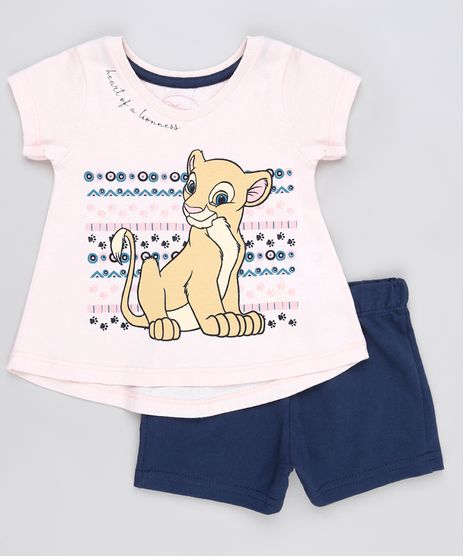 Conjunto-Infantil-Nala-O-Rei-Leao-de-Blusa-Manga-Curta-Rosa-Claro---Short-em-Moletom-Azul-Marinho-9880763-Azul_Marinho_1