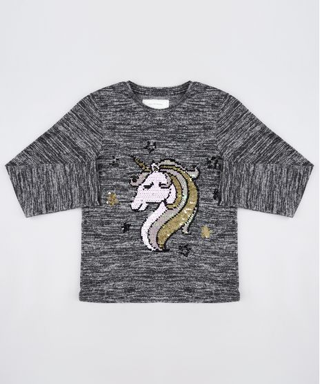 Sueter-Infantil-em-Trico-Unicornio-com-Paete-Dupla-Face-Cinza-Mescla-Escuro-9797545-Cinza_Mescla_Escuro_1