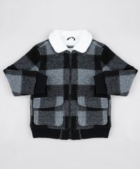 Jaqueta-Infantil-Estampada-Xadrez-em-La-com-Pelo-Preta-9846533-Preto_1