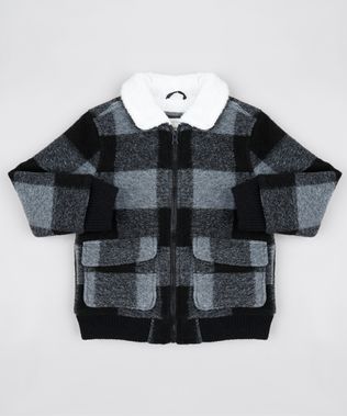 Jaqueta-Infantil-Estampada-Xadrez-em-La-com-Pelo-Preta-9846533-Preto_1