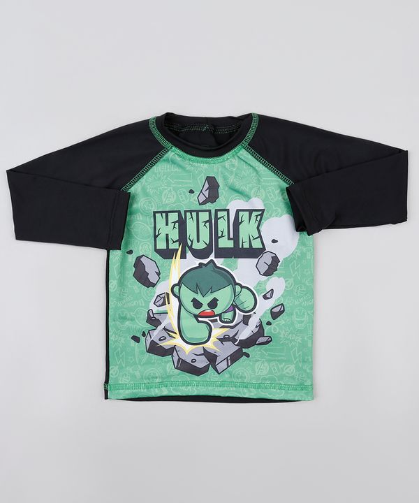 Camiseta de Praia Infantil Hulk Raglan com Proteção UV50+ Preta 4