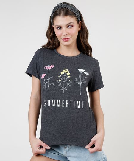 Blusa-Feminina-Floral--Summer-Time--Manga-Curta-Decote-Redondo-Cinza-Mescla-Escuro-9932997-Cinza_Mescla_Escuro_1